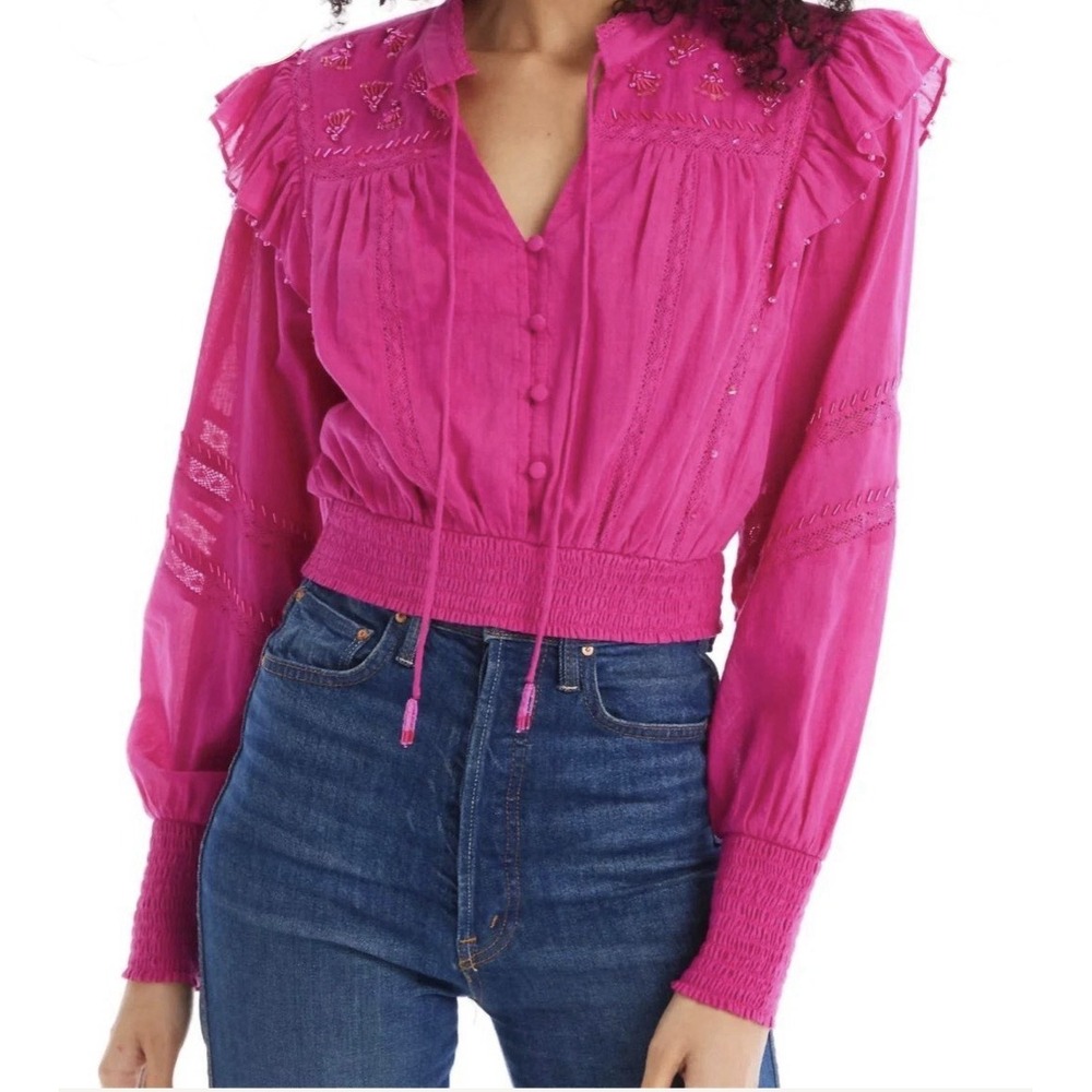 Allison New York - Beaded Demi Top Boho In Fuchsia Size Large